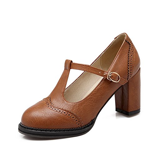 CosyFever Zapatos de Tacón Mary Jane Chunky Bajo conConfort Sólido Hebilla DC18 para Mujeres Marrón - 37.5 EU