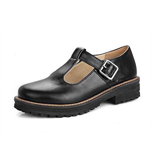 CosyFever Zapatos de Tacón Mary Jane conCasual Sólido Cerrado DC43 para Mujeres Negro - 37.5 EU