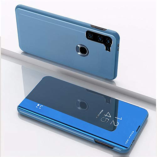 COTDINFOR Motorola Moto G8 Power Funda Espejo Ultra Slim Ligero Flip Clear View Standing Cover Mirror PC Cover Protectora Fundas Caso para Motorola Moto G8 Power Mirror PU Blue MX.