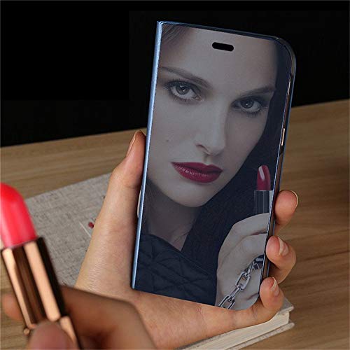 COTDINFOR Motorola Moto G8 Power Funda Espejo Ultra Slim Ligero Flip Clear View Standing Cover Mirror PC Cover Protectora Fundas Caso para Motorola Moto G8 Power Mirror PU Blue MX.