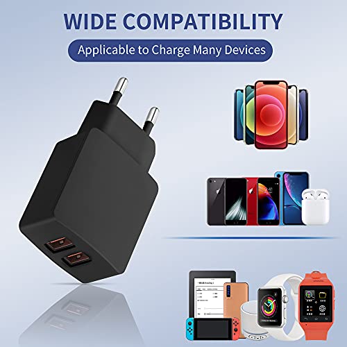 CREAPICO Cargador USB (2 Piezas), Enchufe Doble USB 5V/2.1A, Adaptador Corriente de 10,5W, Cargador Móvil para iPhone, Samsung, Huawei, Xiaomi, Motorola, Tableta, Auriculares, Parlantes - Negro