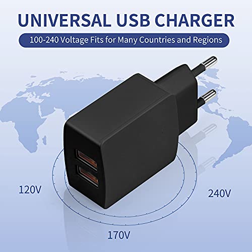 CREAPICO Cargador USB (2 Piezas), Enchufe Doble USB 5V/2.1A, Adaptador Corriente de 10,5W, Cargador Móvil para iPhone, Samsung, Huawei, Xiaomi, Motorola, Tableta, Auriculares, Parlantes - Negro