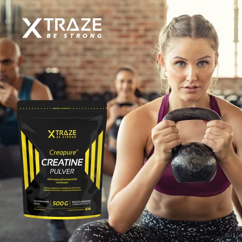 Creatina Monohidrato (Creapure®) Polvo 500 g, Creatina Monohidratada Polvo vegano sin sabor, 100% puro, Pre Workout Suplemento sin aditivos para Fitness & Deportivo, Calidad Alemana