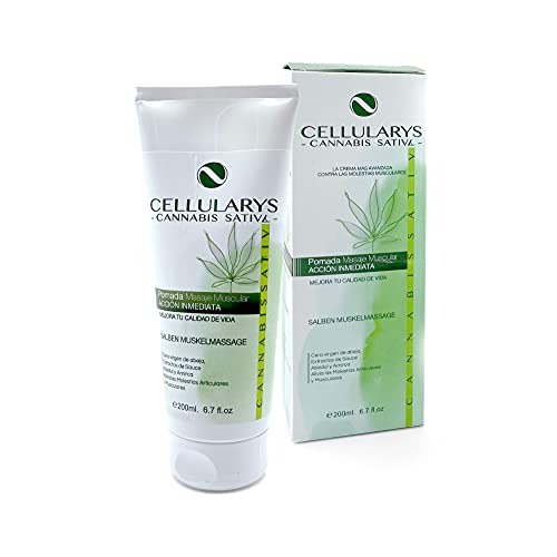 Crema muscular de Cannabis con aceite de semilla cañamo ecológico para tendinitis y dolores musculares / Espalda Cuello Rodillas Articulaciones / antiinflamatoria / Calmante dolor 200 ml