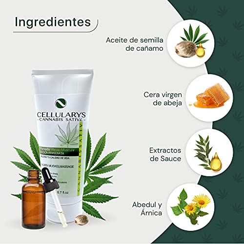 Crema muscular de Cannabis con aceite de semilla cañamo ecológico para tendinitis y dolores musculares / Espalda Cuello Rodillas Articulaciones / antiinflamatoria / Calmante dolor 200 ml