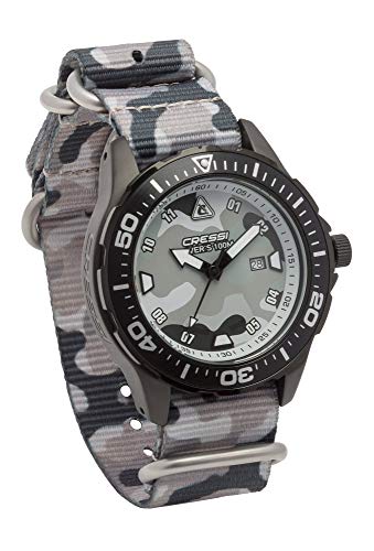 Cressi Manta Watch Reloj  Submarino, Negro/Grigio Camou/Correa Tejida Grigio Camou, Uni