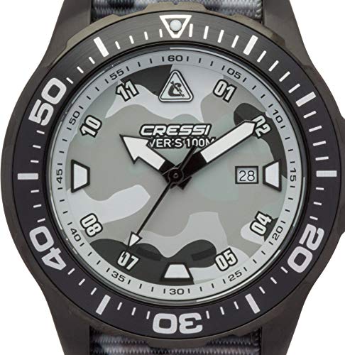 Cressi Manta Watch Reloj  Submarino, Negro/Grigio Camou/Correa Tejida Grigio Camou, Uni