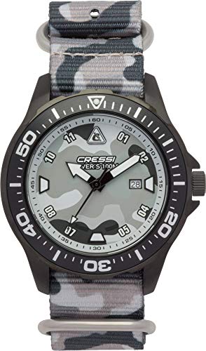 Cressi Manta Watch Reloj  Submarino, Negro/Grigio Camou/Correa Tejida Grigio Camou, Uni