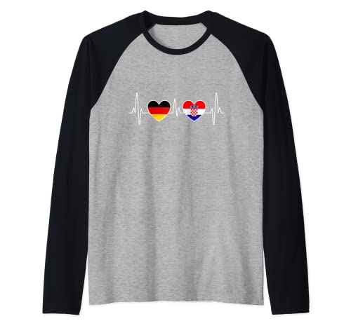 Croacia Alemania latido del corazón ECG Viaje Croacia Camiseta Manga Raglan