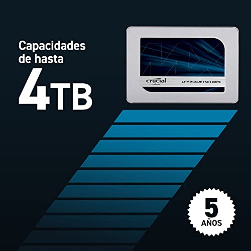 Crucial MX500 1TB CT1000MX500SSD1 Unidad interna de estado sólido-hasta 560 MB/s (3D NAND, SATA, 2.5 Pulgadas)