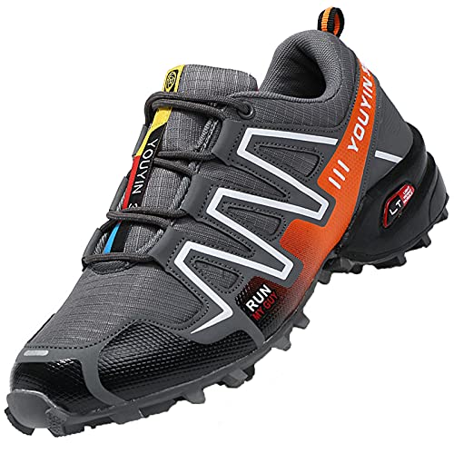 Csgkag Zapatillas Trekking Hombre Zapatos de Senderismo Zapatillas Trail Running Escalada Aire Libre Antideslizantes Ligero Deportivas,Gris Naranja,EU42