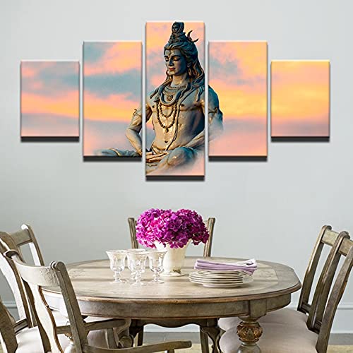 Cuadro Modular de marco moderno 5 piezas indio Dios Shiva arte de pared lienzo impreso pintura decoración del hogar póster A60 XXL