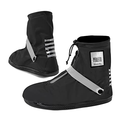 Cubrezapatos Impermeables Negros Bajos - Cubrezapatillas Reflectantes Antideslizantes - Galochas Lluvia con Cordón - Protectores Zapatos Resistentes Reutilizables - Perletti (Reflectante, M (40/42))