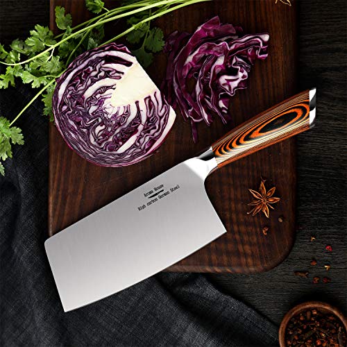 Cuchillo de Cocina Cleaver,Cuchillo de Cocinero Chino,Cuchillo Asiático Hecho del Acero Inoxidable Carbonatado alemán alto,Cuchillo de Cocina Chino de Los 18cm Para el uso de Fines Múltiples