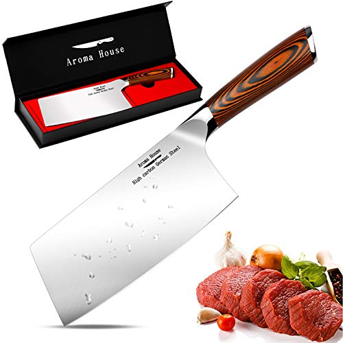 Cuchillo de Cocina Cleaver,Cuchillo de Cocinero Chino,Cuchillo Asiático Hecho del Acero Inoxidable Carbonatado alemán alto,Cuchillo de Cocina Chino de Los 18cm Para el uso de Fines Múltiples