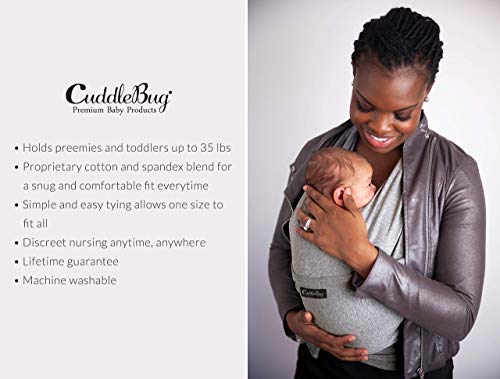 CuddleBug Fular Portabebés 9 en 1 – Canguro para Bebés Recién Nacidos y Niños hasta 16 Kg – Manos libres - Porta Bebés de Tela Suave y Elástico – Ideal como Regalo de Babyshower – Talla Única - (Gris)