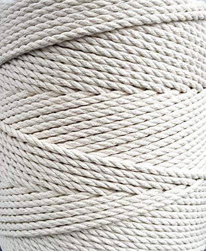 Cuerda de Macramé 4 mm 260m 1,5 kg 3 strand twisted - Cordón de Algodón Natural - Cuerda Tricapa de Algodón Fuerte, Tejido, Ganchillo, Bolsa, Cesta Colgante, Atrapasueños - MB Cordas