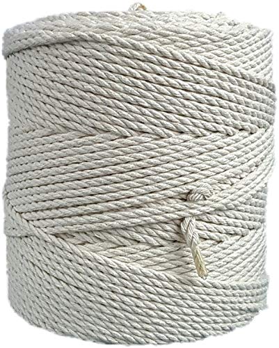 Cuerda de Macramé 4 mm 260m 1,5 kg 3 strand twisted - Cordón de Algodón Natural - Cuerda Tricapa de Algodón Fuerte, Tejido, Ganchillo, Bolsa, Cesta Colgante, Atrapasueños - MB Cordas