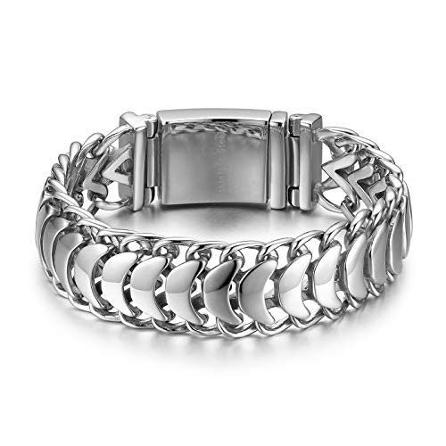 Cupimatch Pulsera Hombre Biker Acero Inoxidable Plata Pulido Brazalete Joyería de Moda Hipoalergénico Dia del Padre Regalos