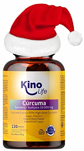 Cúrcuma 10000 mg | 475mg de Curcumina Pura | 120 cápsulas | 95% extracto | Jengibre, Pimienta Negra, Boswellia, Vitamina C y Cobre | Altamente Absorbible | Antiflamatorio para tus Articulaciones