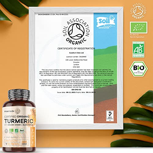 Cúrcuma Orgánica con Jengibre y Pimienta Negra de 505 mg 365 Cápsulas Veganas - Cúrcuma en Cápsulas Alta Resistencia y Absorción Fuente Natural de Vitaminas y Minerales y de Curcumina y Piperina