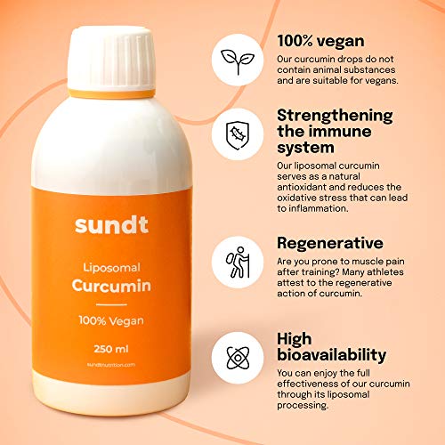 Curcumina liposomal líquida como antioxidante natural contra la inflamación - Frasco de 250 ml - 50 aplicaciones - Vegano y sin OGM - Hecho en la UE - Sundt Nutrition® Suplemento alimenticio