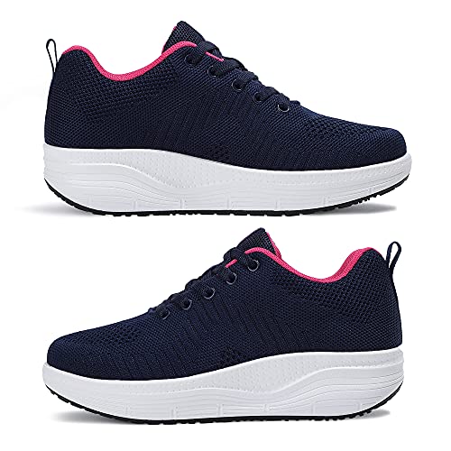 CXWRZB Casual Zapatillas Deportivas con Plataforma y tacón de cuña para Mujeres Rojo Azul Oscuro C 36 EU