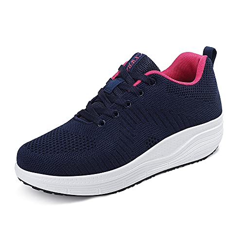 CXWRZB Casual Zapatillas Deportivas con Plataforma y tacón de cuña para Mujeres Rojo Azul Oscuro C 36 EU