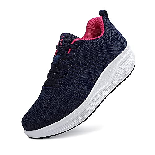 CXWRZB Casual Zapatillas Deportivas con Plataforma y tacón de cuña para Mujeres Rojo Azul Oscuro C 36 EU