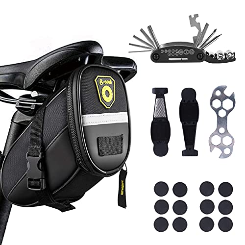 Cyelk Bolsa Sillin Bicicleta, Herramientas Bicicleta con Kit Parches Bicicleta Autoadhesivo Reparación Neumáticos para MTB Bici Ciclismo Carretera Montaña