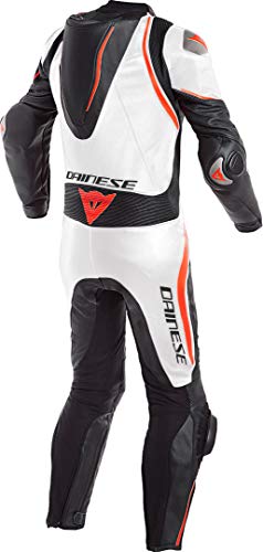 Dainese 1513457 Mono de Piel, Negro/Blanco/Rojo Fluo, 46