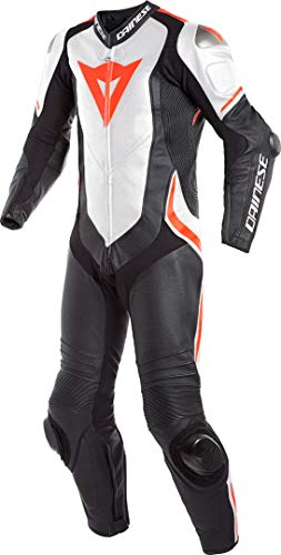 Dainese 1513457 Mono de Piel, Negro/Blanco/Rojo Fluo, 46