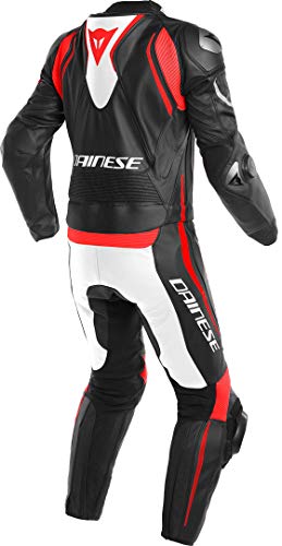 Dainese 1513461_23A_48 Mono de piel, Negro Matt/Blanco/Fluo Rojo, 48