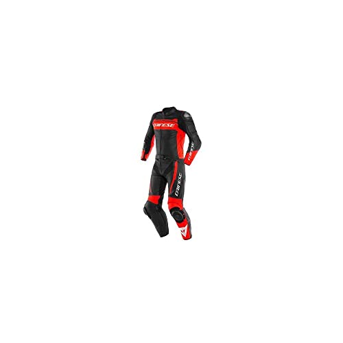 Dainese Mistel - Traje de piel para motocicleta, 2 piezas, color negro y rojo, talla 46