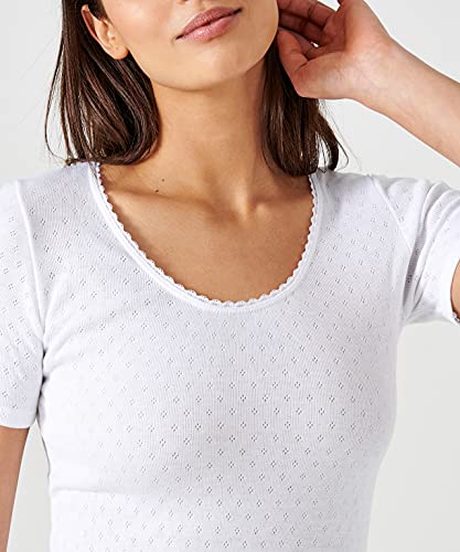 Damart 30227-Camiseta de Manga Corta con Malla de fantasía Ropa Interior, Blanco, M Mujer