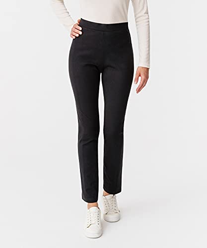 Damart Pantalon Pull-on Maille Milano et Biais Faux Cuir Vestir, Negro, 44 para Mujer