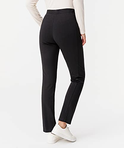 Damart Pantalon Pull-on Maille Milano et Biais Faux Cuir Vestir, Negro, 44 para Mujer