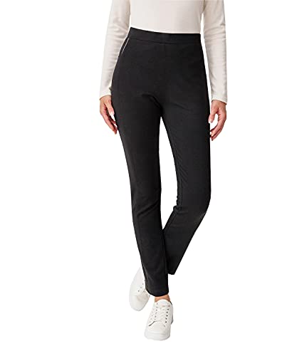 Damart Pantalon Pull-on Maille Milano et Biais Faux Cuir Vestir, Negro, 44 para Mujer