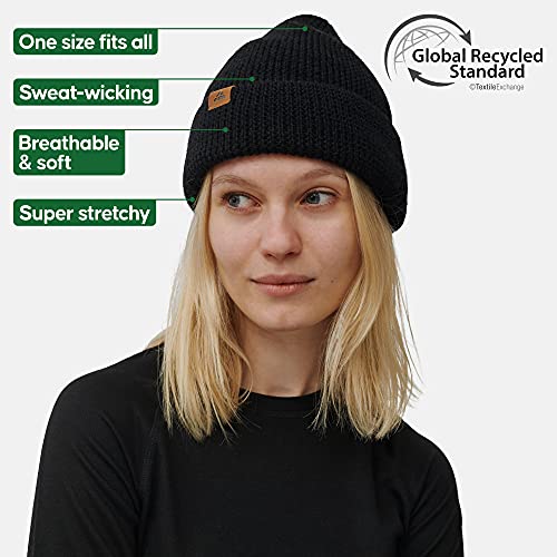 DANISH ENDURANCE Gorro Beanie de Lana Merina para Hombre y Mujer, Suave y Elástico, con Materiales Reciclados (Negro)