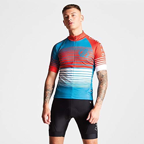 Dare 2b Aep Clarify - Maillot de Ciclismo para Hombre, ergonómico, Ligero, de Secado rápido, Reflectante, Hombre, Color Ocean Depths/Fiery Red, tamaño Small