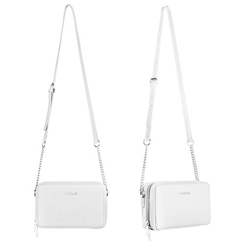 David Jones - Bolso Bandolera Cuadrado Mujer - Bolsos Cruzados Hombro Pequeños - Bolso de Mano Cadena Cuero PU - Bolso de Embrague Noche - Crossbody Messenger Bag Clutch Pochette Moda - Blanco