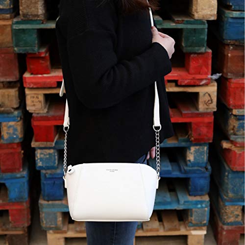 David Jones - Pequeño Bolso Bandolera Mujer - Bolsos de Hombro Cruzados Cadena Cuero PU - Mensajero Clutch Embrague Noche - Messenger Crossbody Bag - Pochette Piel Cremallera Elegante - Blanco