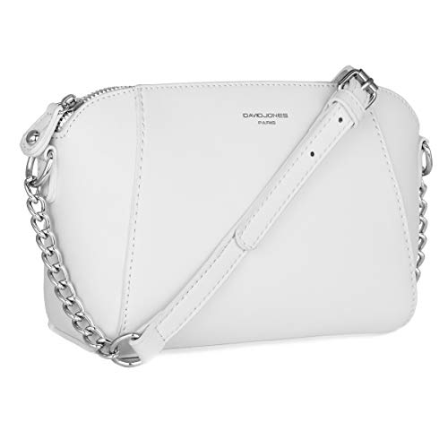 David Jones - Pequeño Bolso Bandolera Mujer - Bolsos de Hombro Cruzados Cadena Cuero PU - Mensajero Clutch Embrague Noche - Messenger Crossbody Bag - Pochette Piel Cremallera Elegante - Blanco