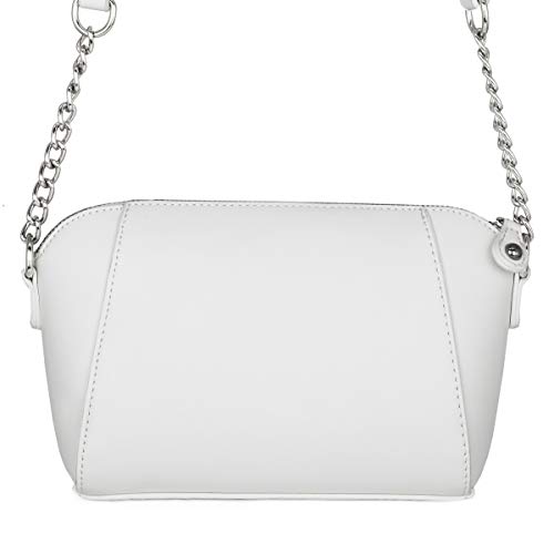 David Jones - Pequeño Bolso Bandolera Mujer - Bolsos de Hombro Cruzados Cadena Cuero PU - Mensajero Clutch Embrague Noche - Messenger Crossbody Bag - Pochette Piel Cremallera Elegante - Blanco