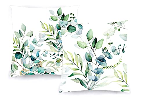 Decoratea Fundas Cojines 50x50 - Fundas de Cojín Decorativo (Juego de 2) para Sofá, Cama, Silla, Salón, Coche. Muy Suaves, Modernas y con Cremallera Invisible (Flores Verdes)