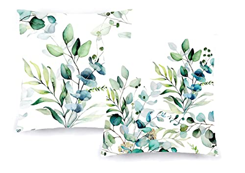 Decoratea Fundas Cojines 50x50 - Fundas de Cojín Decorativo (Juego de 2) para Sofá, Cama, Silla, Salón, Coche. Muy Suaves, Modernas y con Cremallera Invisible (Flores Verdes)