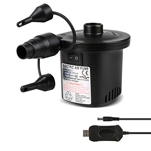 Deeplee Bomba de Aire Eléctrica, Inflador Bateria Recargable de llenado Rápido para Inflar Desinflar, Inflador Colchon Hinchable, 3 Boquillas Incluidas (Adaptador USB: 5V)