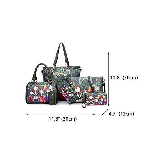 DEERWORD Mujer Shoppers y Bolsos de Hombro Mano Vestir Pequeña Bolsos Bandolera 5 Piezas Verde