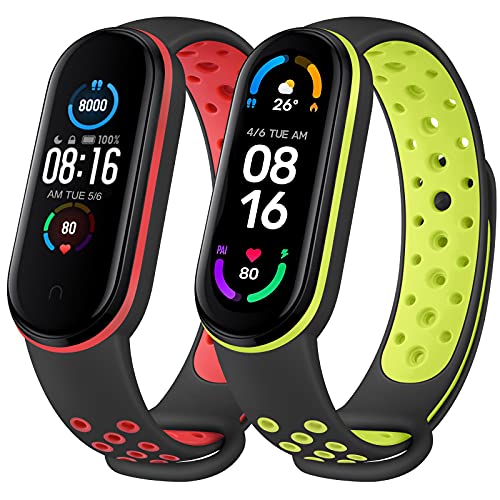 DEOU 2 Pack Correas Compatible con Xiaomi Mi Band 5 / Xiaomi Mi Band 6 / Amazfit Band 5,Coloridos Suave Silicona Pulseras de Repuesto para Mi Band 6 & Mi Band 5 & Amazfit Band 5 (2 Pack B)