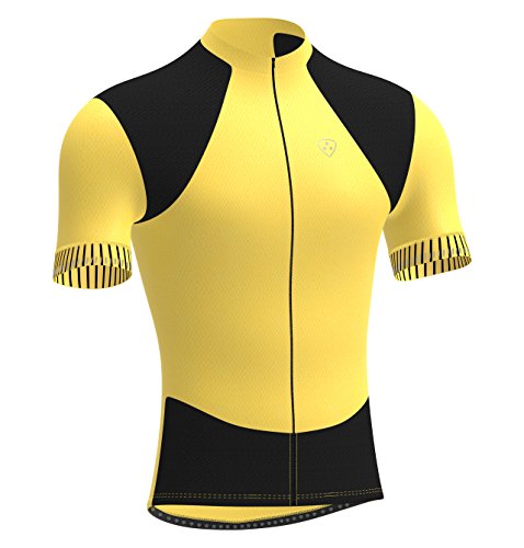 Deportes Hera Ropa Ciclismo, Maillot Mangas Cortas, Camiseta Verano de Ciclistas, Slim Fit (Amarillo/Negro, L)